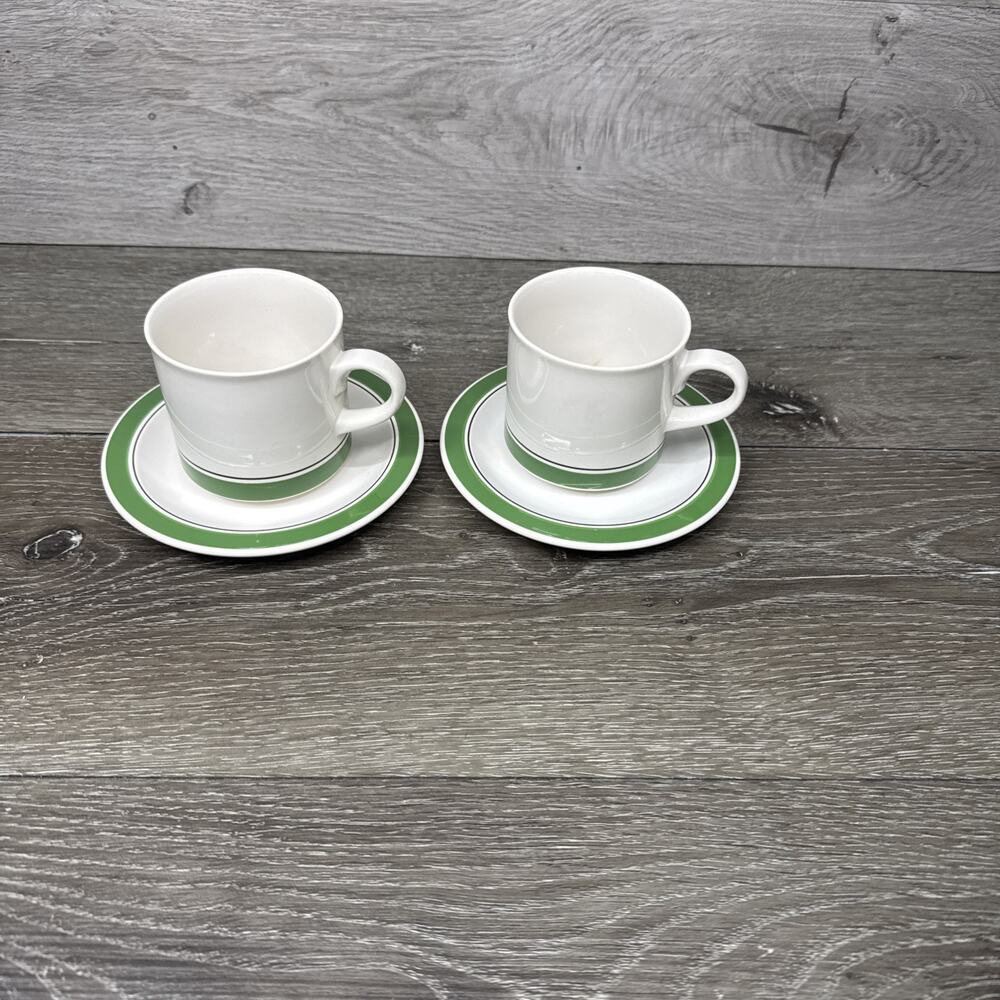 Vintage Hornsea England Pottery Cup And Saucer Green & White ~Set Of 2